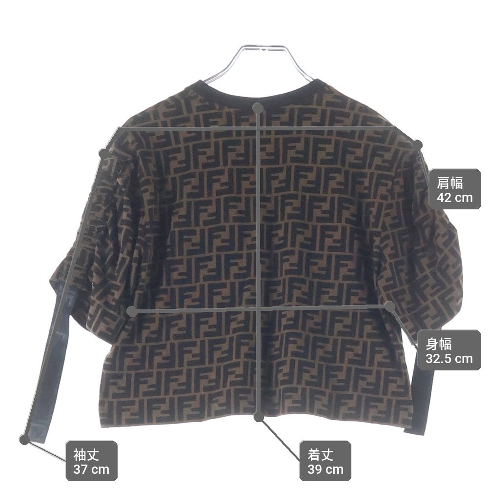 FENDI(フェンディ) FFロゴ刺繍 ズッカ総柄 クルーネック クロップド 半袖Tシャツ カットソー ブラウン レディース FS7136