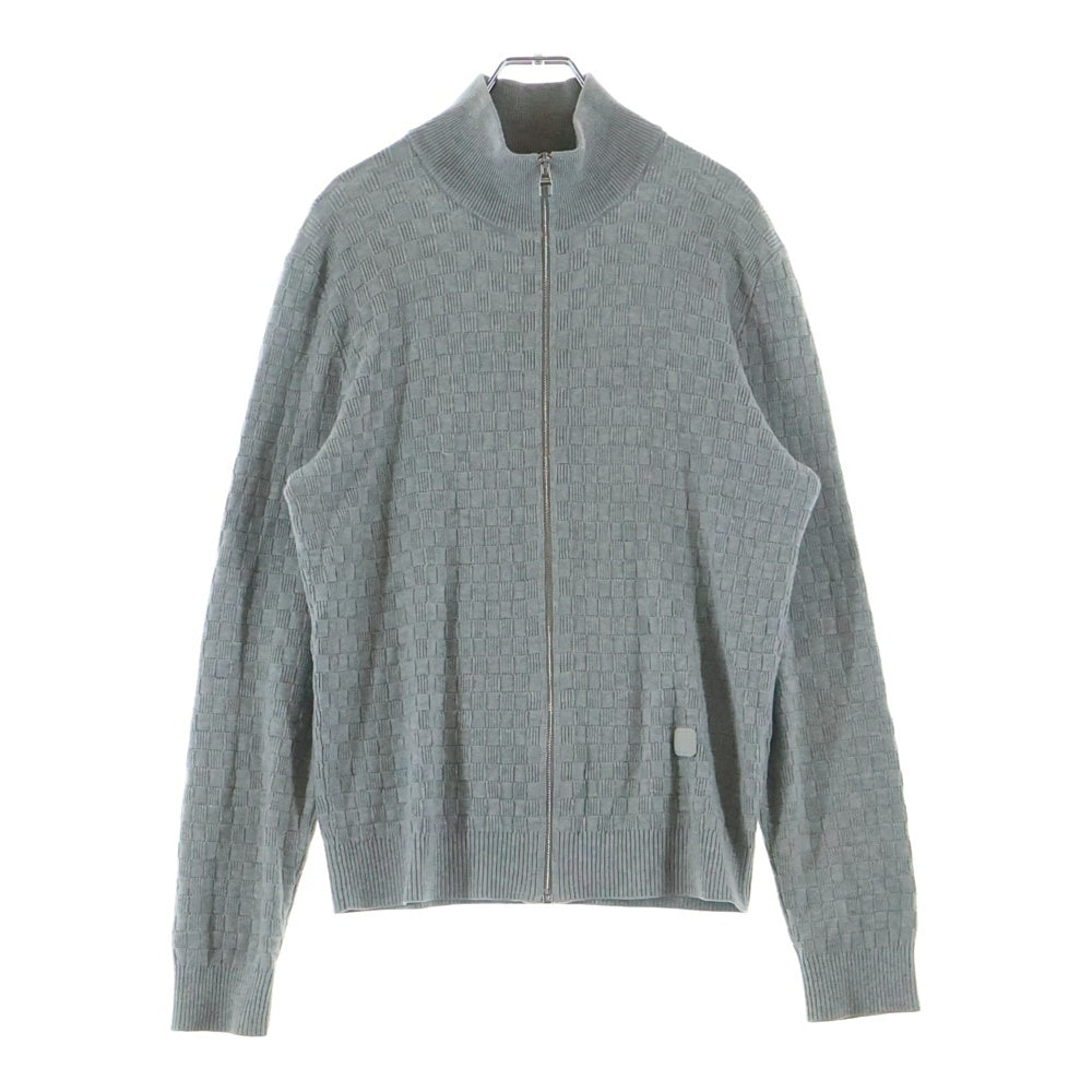 LOUIS VUITTON(ルイヴィトン) 20SS レザーワッペンロゴ ダミエジャガード ジップアップ ドライバーズ ニット ジャケット グレー HBN46WF99