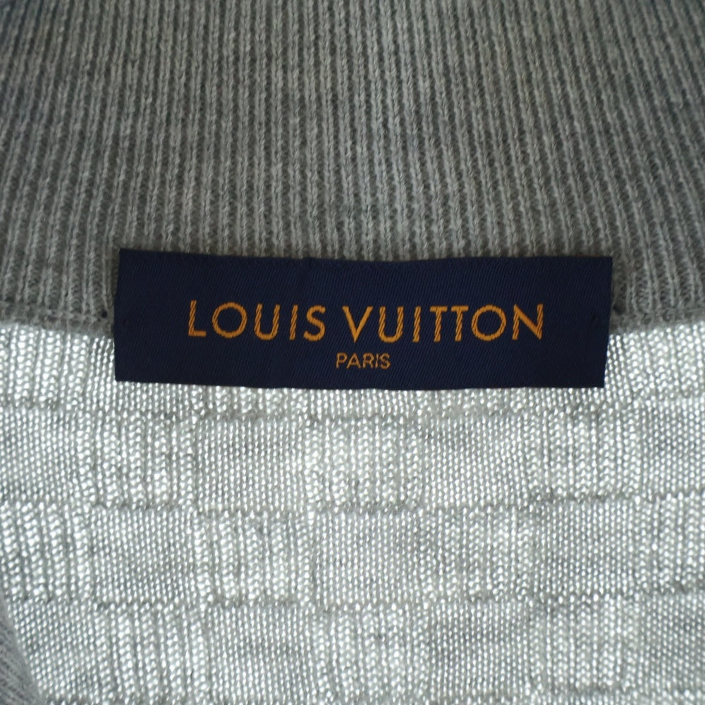 LOUIS VUITTON(ルイヴィトン) 20SS レザーワッペンロゴ ダミエジャガード ジップアップ ドライバーズ ニット ジャケット グレー HBN46WF99