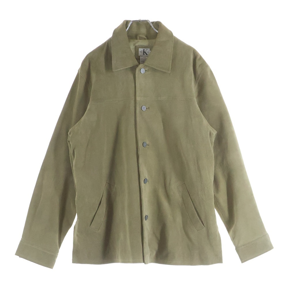 Calvin Klein(カルバンクライン) 襟付きスウェードレザージャケット ベージュ レディース