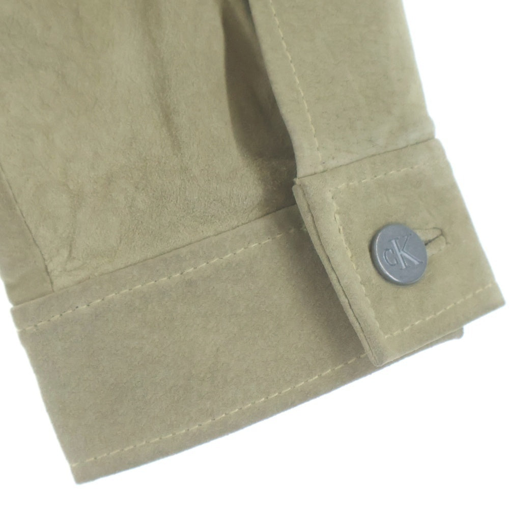 Calvin Klein(カルバンクライン) 襟付きスウェードレザージャケット ベージュ レディース