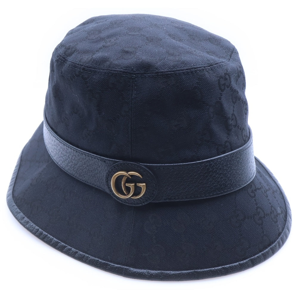 GUCCI(グッチ) GGキャンバス GGマーモント レザー バケットハット ブラック 576587 4HG53