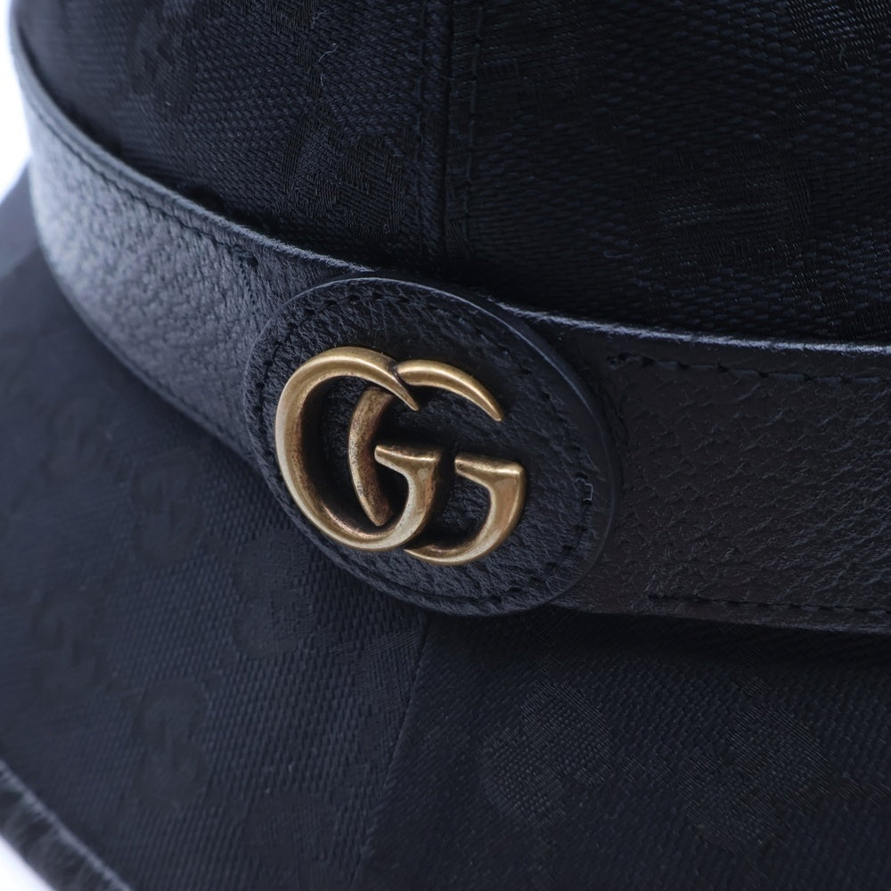 GUCCI(グッチ) GGキャンバス GGマーモント レザー バケットハット ブラック 576587 4HG53