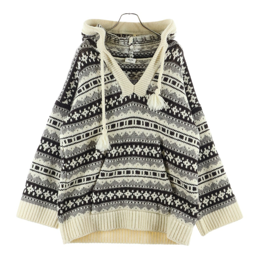 CELINE(セリーヌ) 21AW Nordic Knit Hoodie ノルディックニットフーディー プルオーバーパーカー アイボリー/ブラウン 2A80R107O