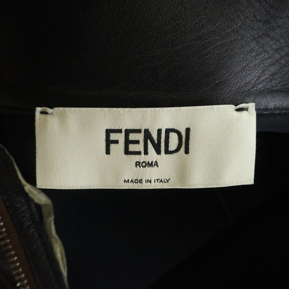 FENDI(フェンディ) レザー切替ナイロン ロングスカート ブラウン レディース