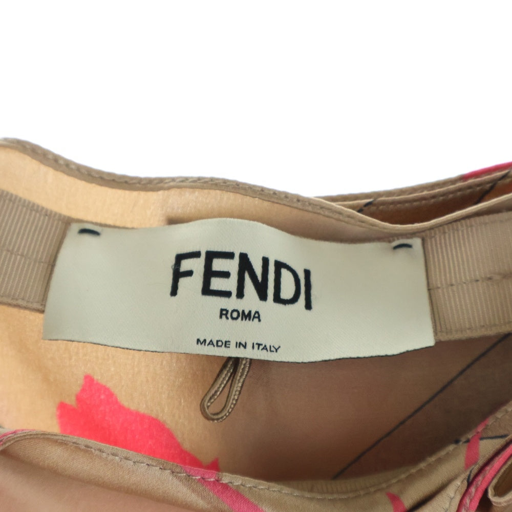 FENDI(フェンディ) フラワーデザイン 総柄 シルクスカート ブラウン/ピンク レディース