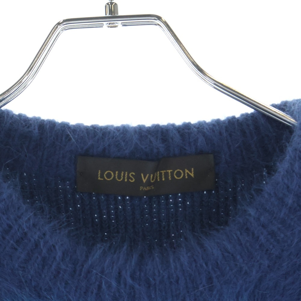 LOUIS VUITTON(ルイヴィトン) ロゴピンバッチデザイン ボーダーアンゴラニットセーター ブルー レディース