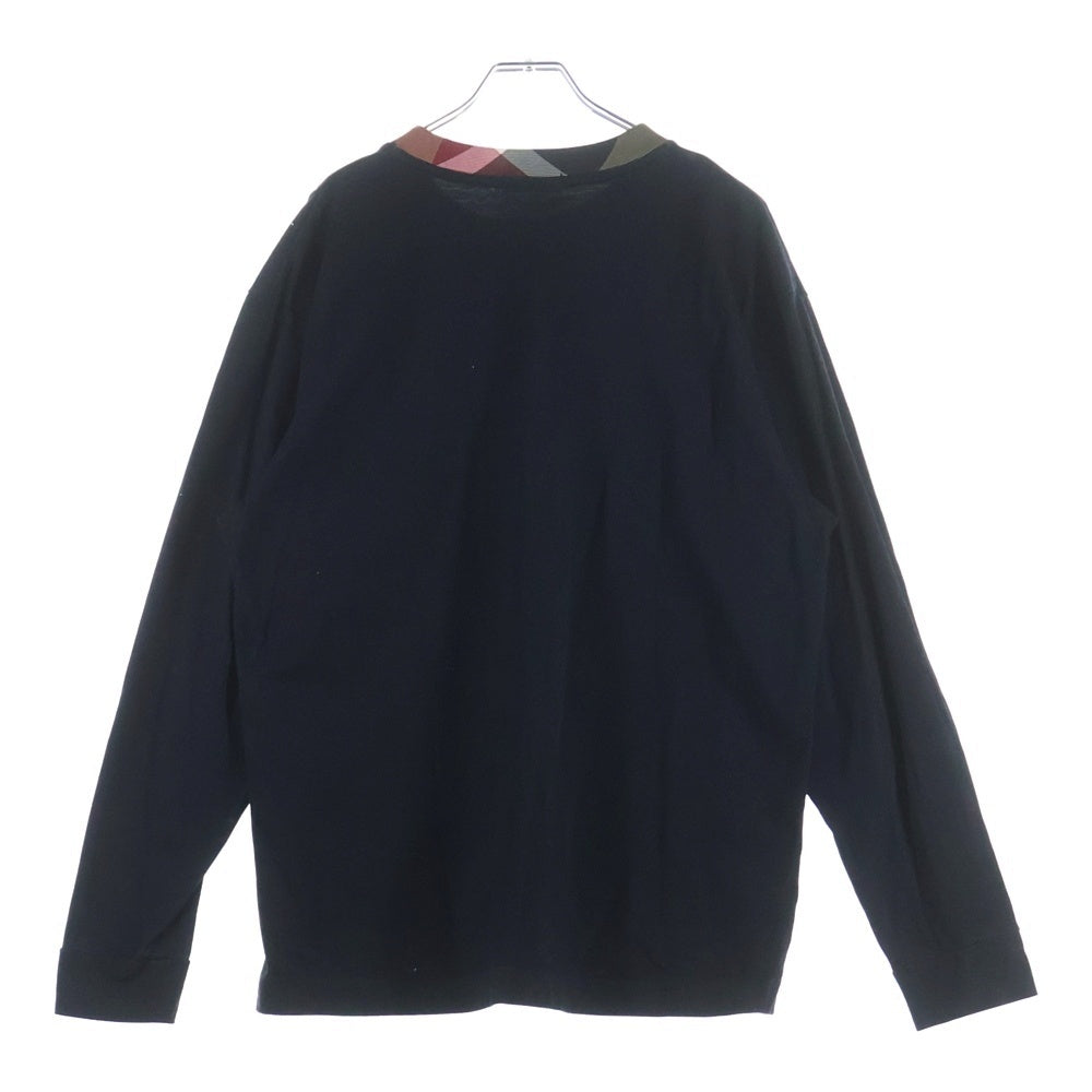 BLACK LABEL CRESTBRIDGE(ブラックレーベルクレストブリッジ) チェックトリム切替 クルーネック長袖Tシャツ カットソー ブラック