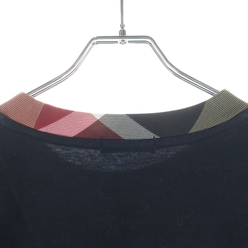 BLACK LABEL CRESTBRIDGE(ブラックレーベルクレストブリッジ) チェックトリム切替 クルーネック長袖Tシャツ カットソー ブラック