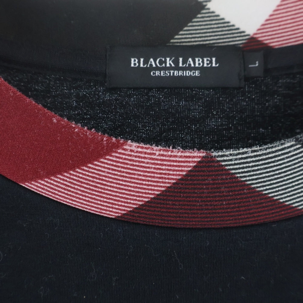 BLACK LABEL CRESTBRIDGE(ブラックレーベルクレストブリッジ) チェックトリム切替 クルーネック長袖Tシャツ カットソー ブラック