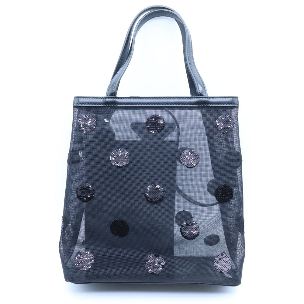 PRADA(プラダ) ポルカドット ハンドバッグ ミニバッグ ミニトートバッグ ポーチ ケース ブラック メッシュ×スパンコール 1BG417 シルバー金具 レディース