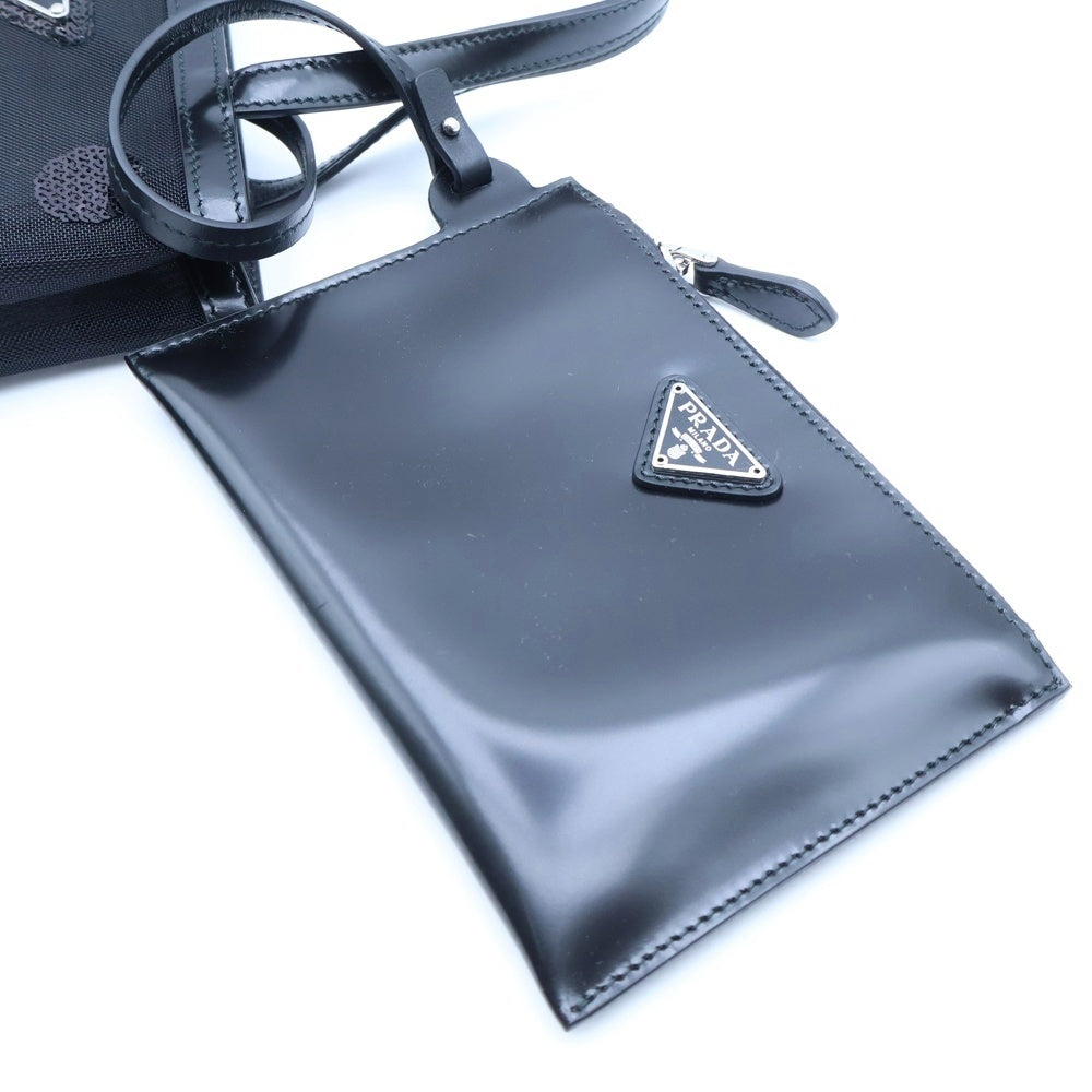 PRADA(プラダ) ポルカドット ハンドバッグ ミニバッグ ミニトートバッグ ポーチ ケース ブラック メッシュ×スパンコール 1BG417 シルバー金具 レディース