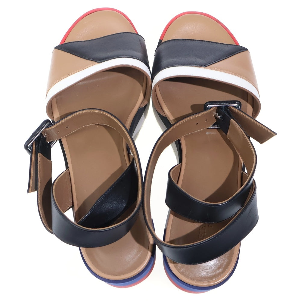 HERMES(エルメス) ウェッジソール マルチカラー レザー ストラップ 厚底 サンダル シューズ ブラック/ベージュ レディース