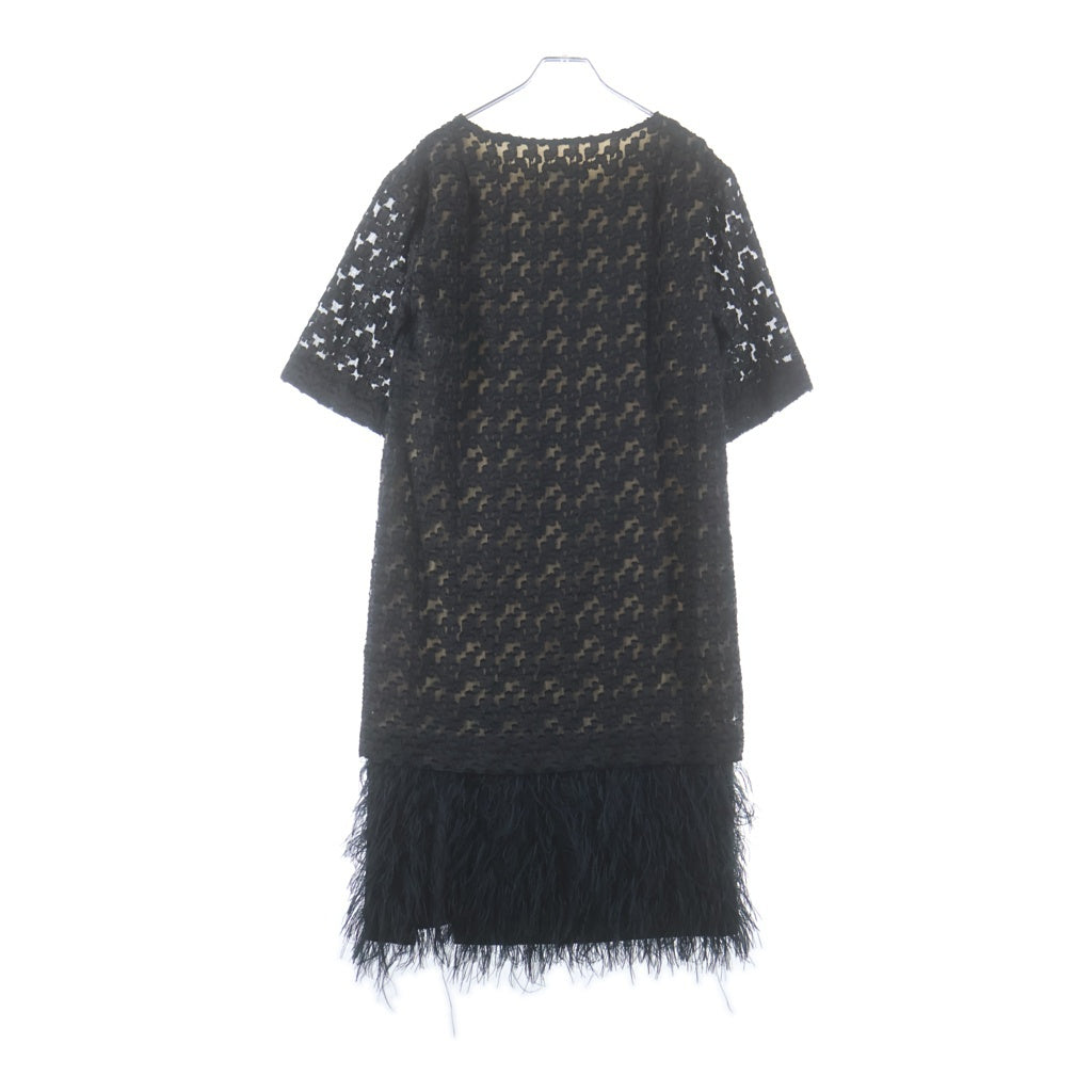 DRIES VAN NOTEN(ドリスヴァンノッテン) シアー 総柄ジャガード レイヤードデザイン 半袖 タイト ワンピース ブラック レディース