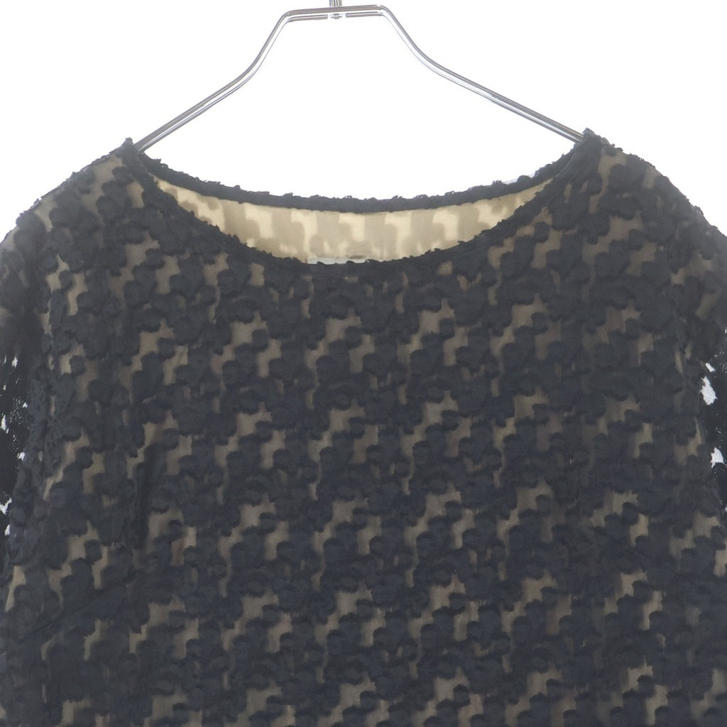 DRIES VAN NOTEN(ドリスヴァンノッテン) シアー 総柄ジャガード レイヤードデザイン 半袖 タイト ワンピース ブラック レディース