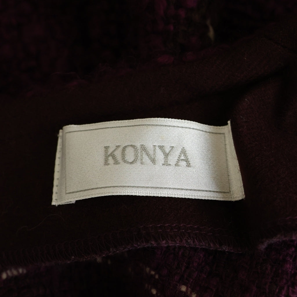 KONYA(コンヤ) ウール ツイードニット ノーカラー ジャケット パープル/ボルドー