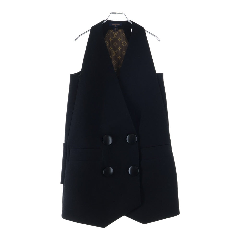 LOUIS VUITTON(ルイヴィトン) 23SS 裏地モノグラム柄 ウール ビッグボタン ダブルブレスト ミニドレス ワンピース ベスト ブラック RW231B ZX6 FORO96 レディース