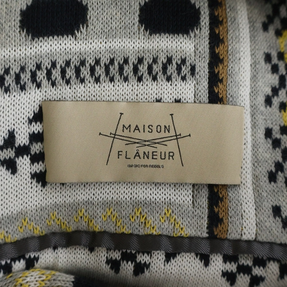 MAISON FLANEUR(メゾンフラネウール) ノルディック総柄ジャガード ニット 3B テーラードジャケット グレー/ベージュ