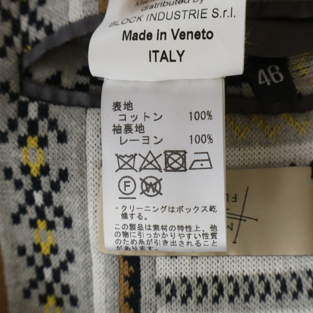 MAISON FLANEUR(メゾンフラネウール) ノルディック総柄ジャガード ニット 3B テーラードジャケット グレー/ベージュ