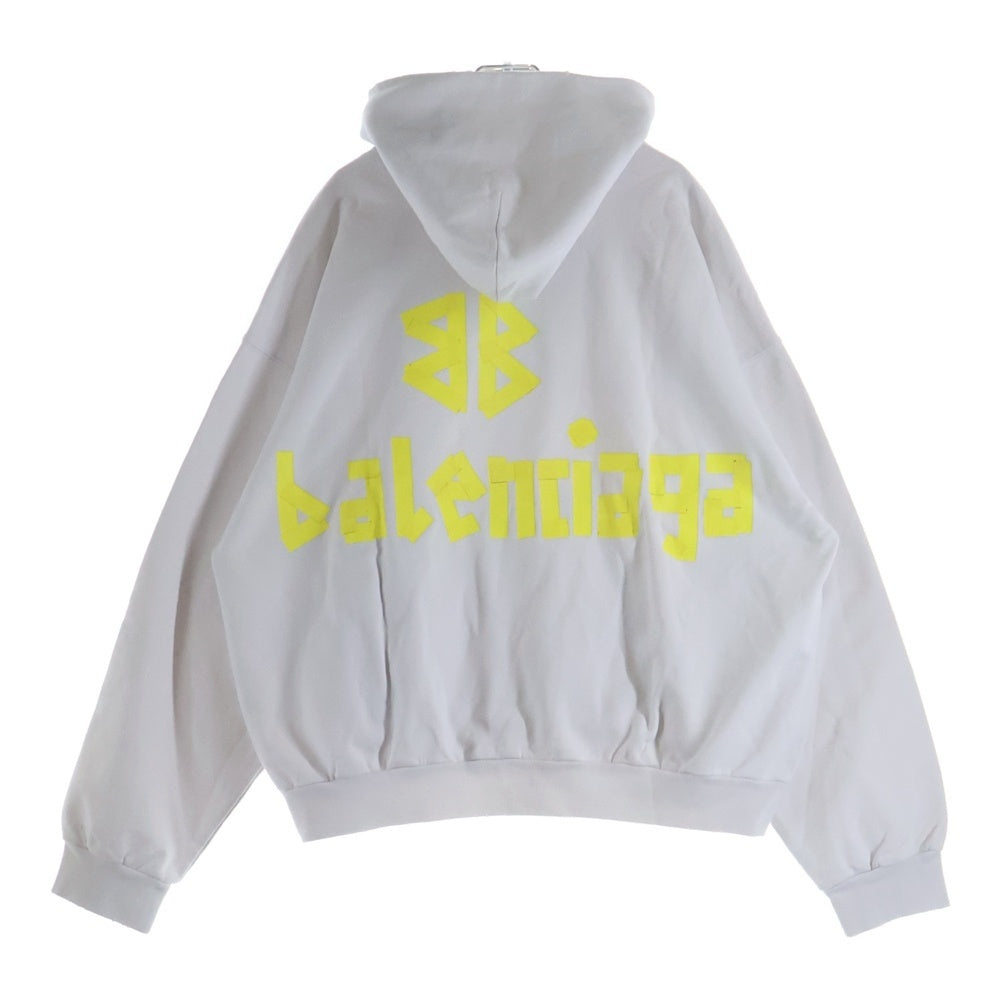 BALENCIAGA(バレンシアガ) )23SS Tape Type Ripped Pocket Hoodie テープロゴ ダメージ加工 プルオーバースウェットパーカー フーディー ホワイト 744441