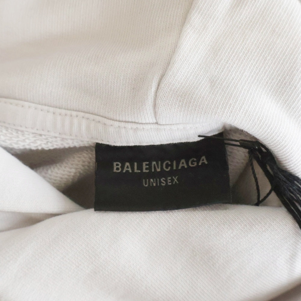 BALENCIAGA(バレンシアガ) )23SS Tape Type Ripped Pocket Hoodie テープロゴ ダメージ加工 プルオーバースウェットパーカー フーディー ホワイト 744441