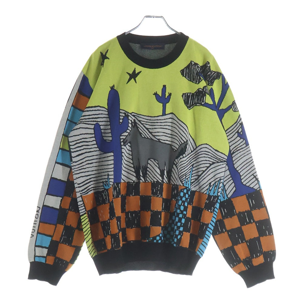 LOUIS VUITTON(ルイヴィトン) 23SS アニマル総柄ジャガード クルーネック プルオーバー 長袖ニット セーター イエロー/ブラック RM232M ZLW HPN13W