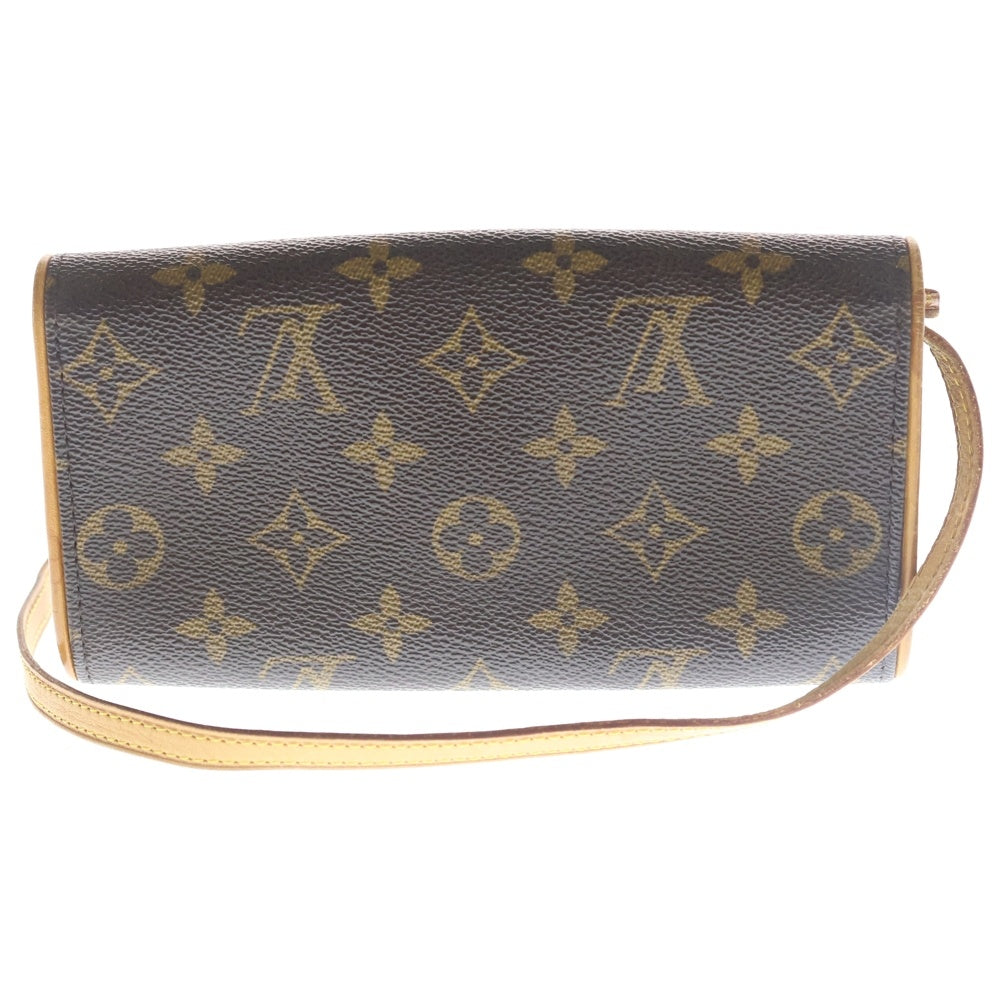 LOUIS VUITTON(ルイヴィトン) モノグラム ポシェットツインPM ショルダーバッグ ミニバッグ ブラウン レザー×PVC M51854 ゴールド金具 レディース