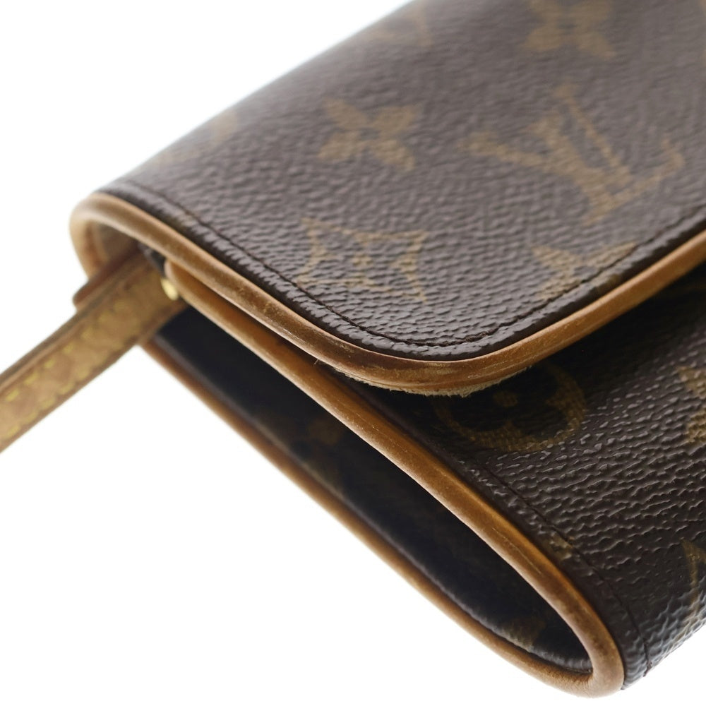 LOUIS VUITTON(ルイヴィトン) モノグラム ポシェットツインPM ショルダーバッグ ミニバッグ ブラウン レザー×PVC M51854 ゴールド金具 レディース