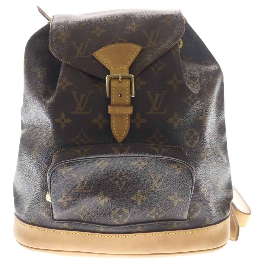 LOUIS VUITTON(ルイヴィトン) モノグラム モンスリPM リュックサック バックパック ショルダーバッグ ブラウン レザー×PVC M51137 ゴールド金具 レディース