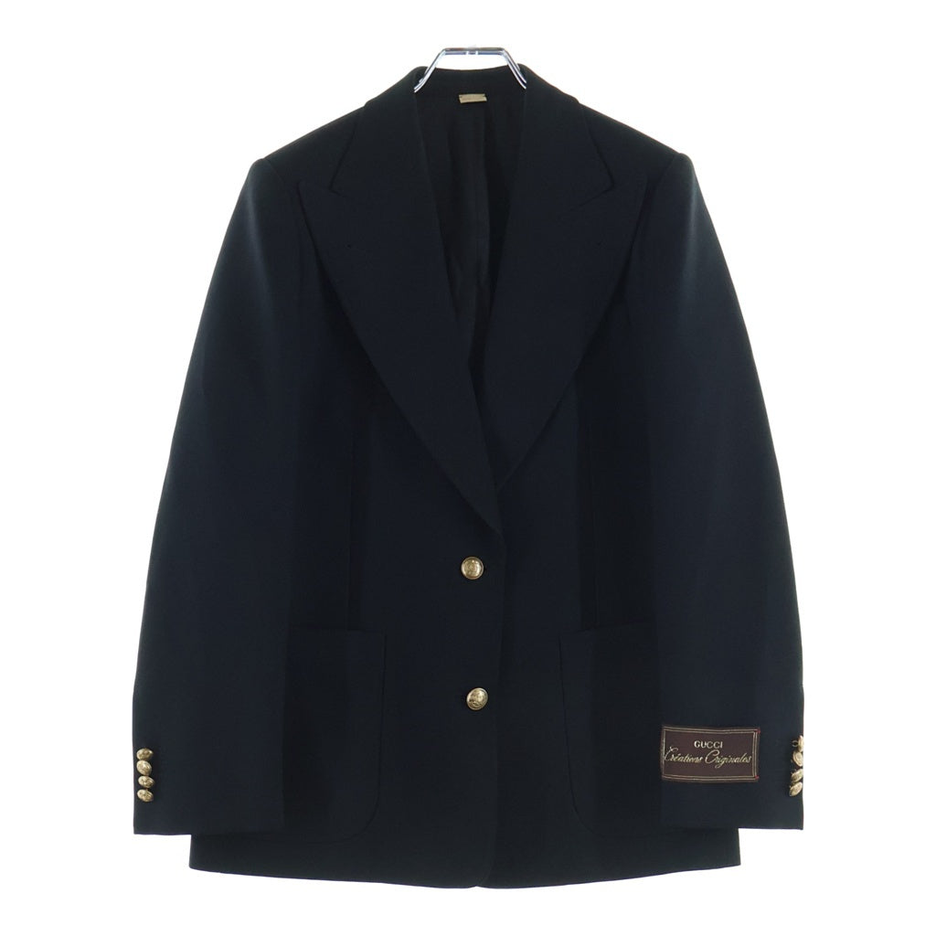GUCCI(グッチ) 袖口ラベル ゴールドボタン ピークドラペル 2B テーラードジャケット ブラック 731307 レディース