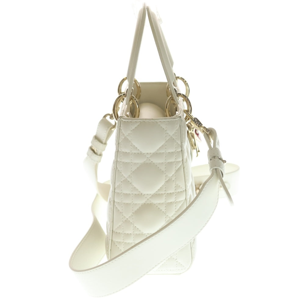 Christian Dior MONSIEUR(クリスチャンディオールムッシュ) レディディオール スモール 2WAYバッグ ハンドバッグ ミニトートバッグ ショルダーバッグ アイボリー ホワイト レザー ゴールド金具 レディース