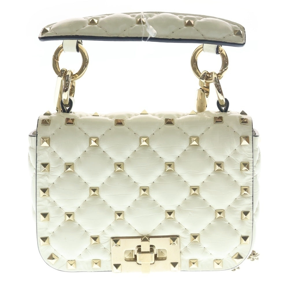 VALENTINO(ヴァレンティノ) ロックスタッズ スパイク チェーン ショルダーバッグ ホワイト レザー ゴールド金具