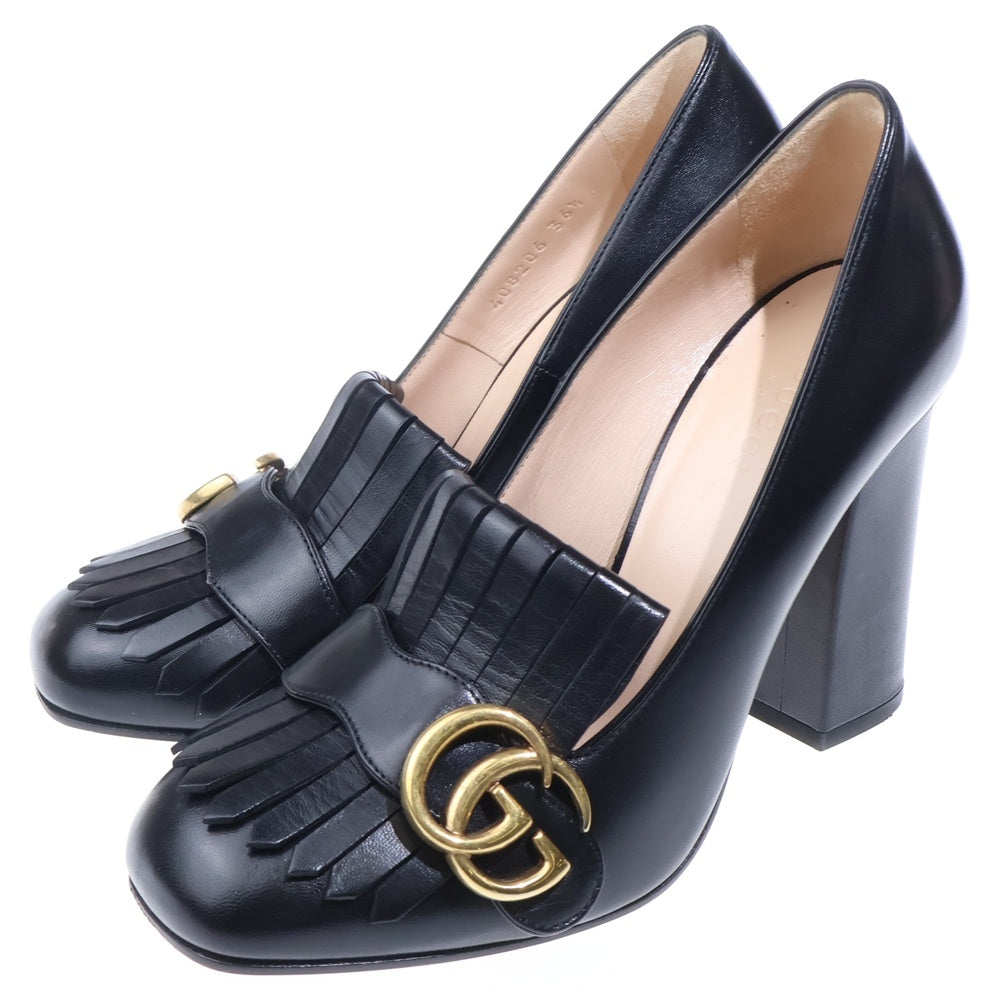 GUCCI(グッチ) GGマーモント レザー フリンジ ヒール パンプス シューズ ブラック レディース 408206