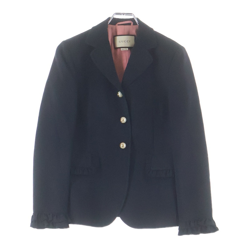 GUCCI(グッチ) インターロッキングG パールボタン フリルデザイン 3B テーラードジャケット ブラック レディース 432417