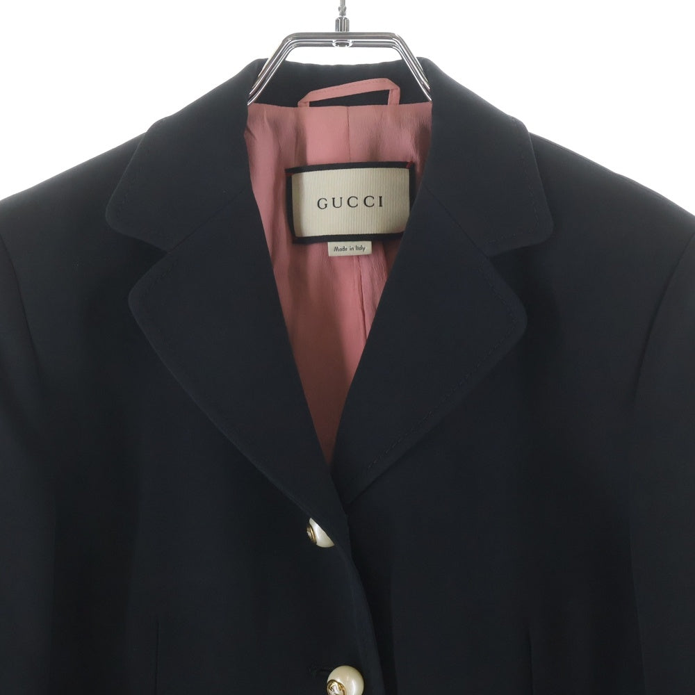 GUCCI(グッチ) インターロッキングG パールボタン フリルデザイン 3B テーラードジャケット ブラック レディース 432417