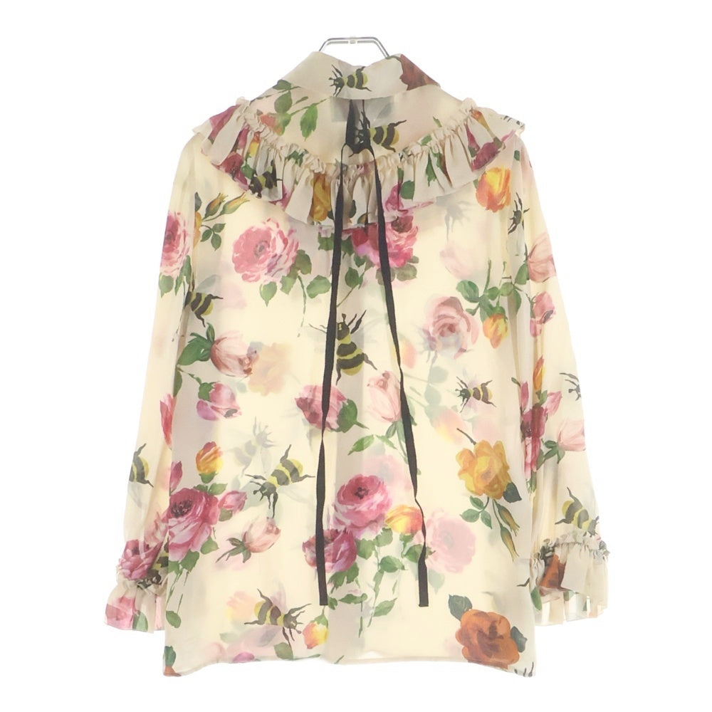 GUCCI(グッチ) フラワー総柄プリント シルク フリル 長袖ブラウス シャツ ベージュ 423838 レディース