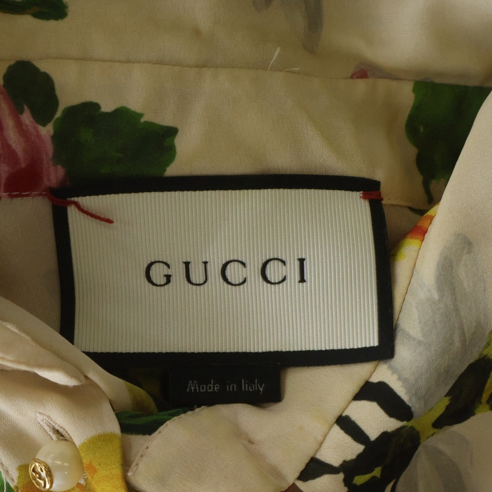 GUCCI(グッチ) フラワー総柄プリント シルク フリル 長袖ブラウス シャツ ベージュ 423838 レディース