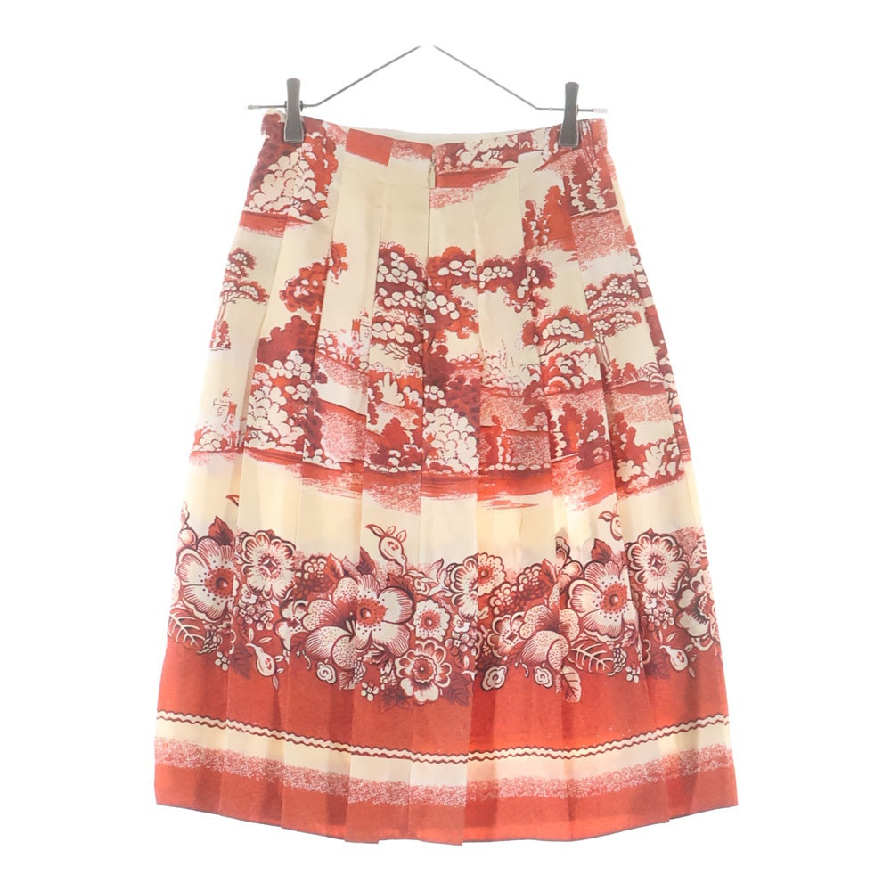 GUCCI(グッチ) フラワー総柄プリント シルク プリーツ ミディアムスカート レッド レディース 419422