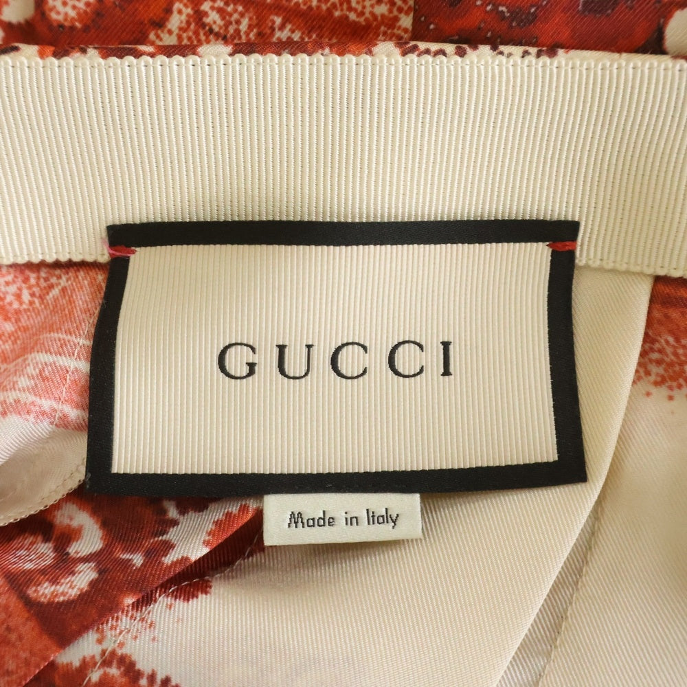 GUCCI(グッチ) フラワー総柄プリント シルク プリーツ ミディアムスカート レッド レディース 419422