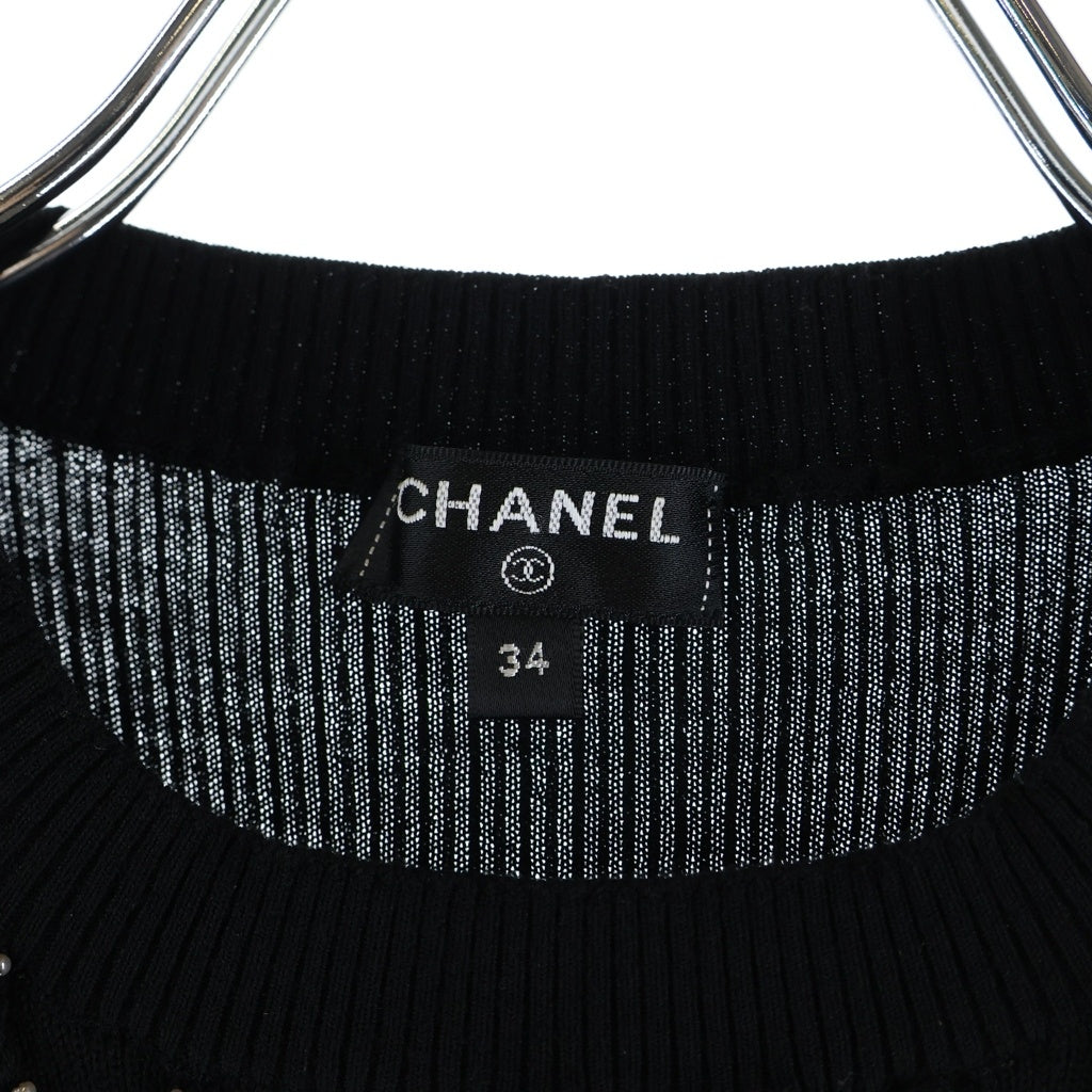 CHANEL(シャネル) ココボタン クローバー フロントビーズ ひざ丈ニットワンピース ブラック #34 P65217K60981 レディース