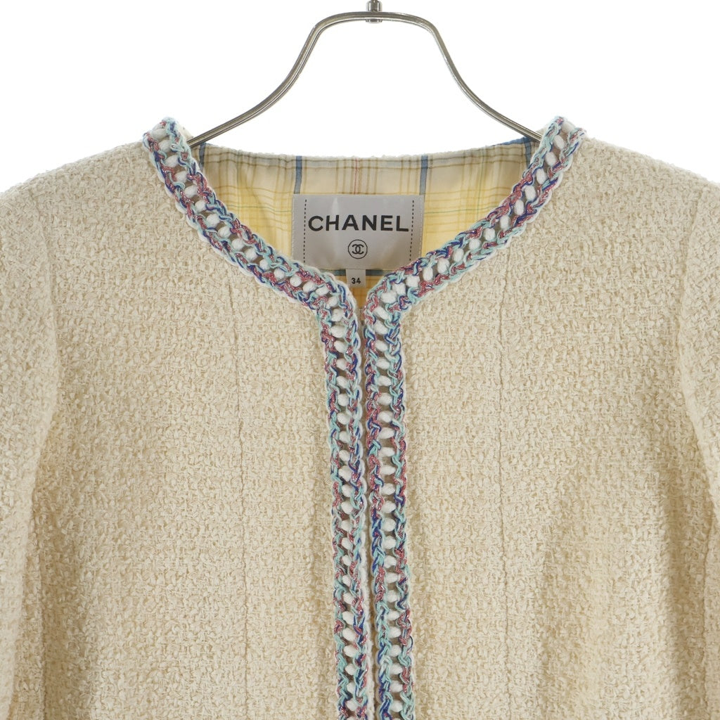 CHANEL(シャネル) ココボタン ノーカラー ツイードジャケット エクリュ アイボリー コットン P62691V45768 レディース