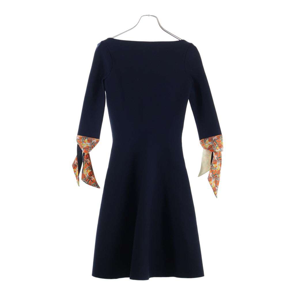 Christian Dior(クリスチャンディオール) 袖スカーフ切り替え ウールニット ワンピース ネイビー レディース 7C24655AM518