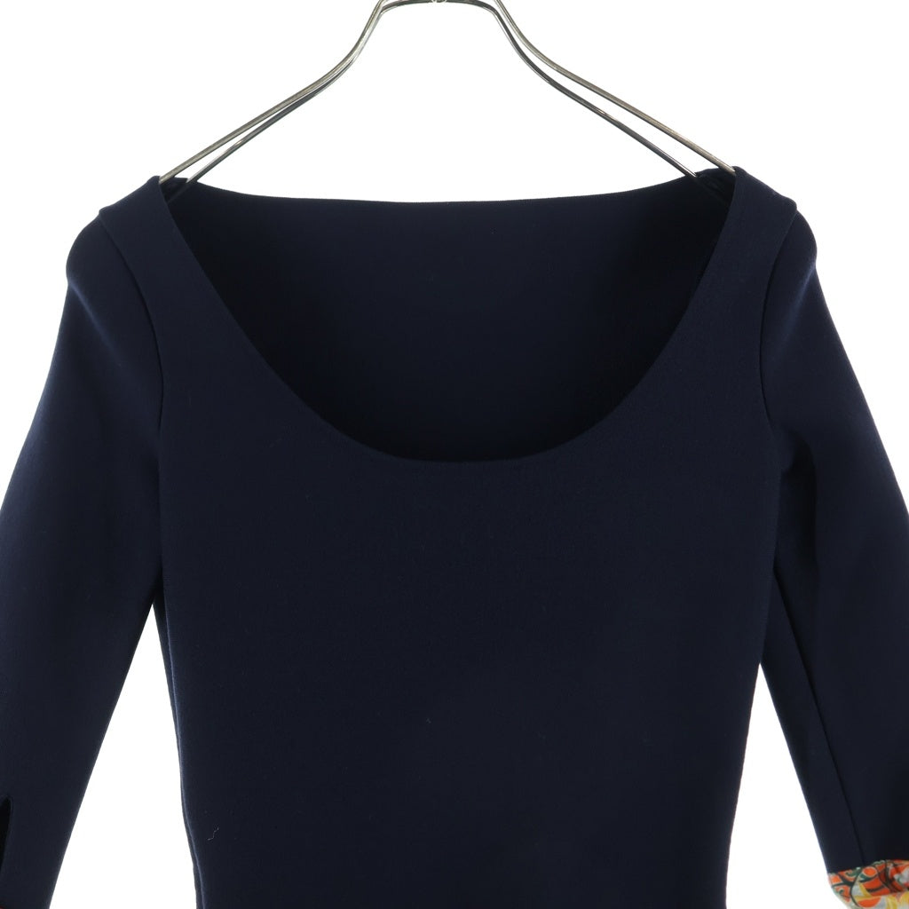 Christian Dior(クリスチャンディオール) 袖スカーフ切り替え ウールニット ワンピース ネイビー レディース 7C24655AM518