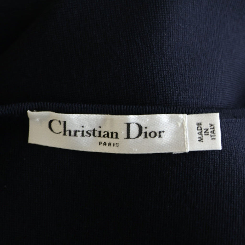 Christian Dior(クリスチャンディオール) 袖スカーフ切り替え ウールニット ワンピース ネイビー レディース 7C24655AM518
