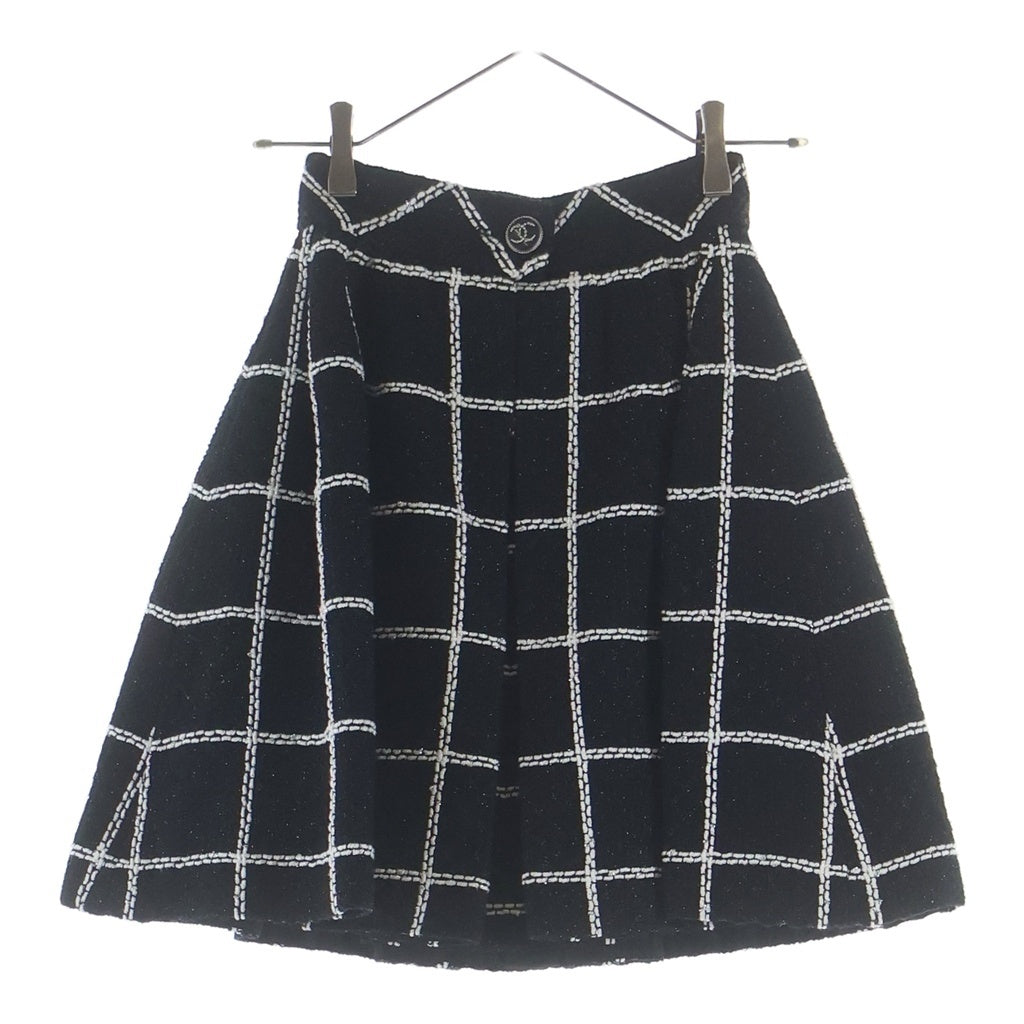 CHANEL(シャネル) ココボタン ツイード チェックプリーツスカート ブラック #34 P64067V49039 レディース