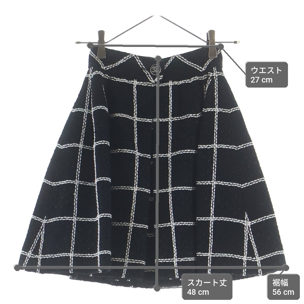 CHANEL(シャネル) ココボタン ツイード チェックプリーツスカート ブラック #34 P64067V49039 レディース