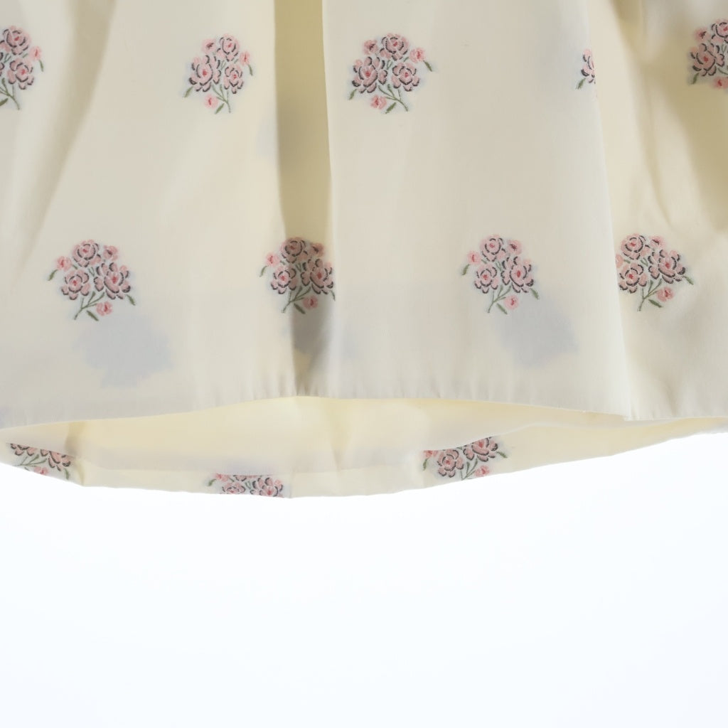 Christian Dior(クリスチャンディオール) ハイウエスト フローラルプリント ひざ丈スカート フラワー刺繍 アイボリー×ピンク #34 5E21318A1366 レディース
