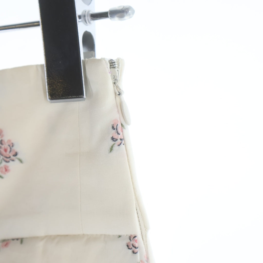 Christian Dior(クリスチャンディオール) ハイウエスト フローラルプリント ひざ丈スカート フラワー刺繍 アイボリー×ピンク #34 5E21318A1366 レディース