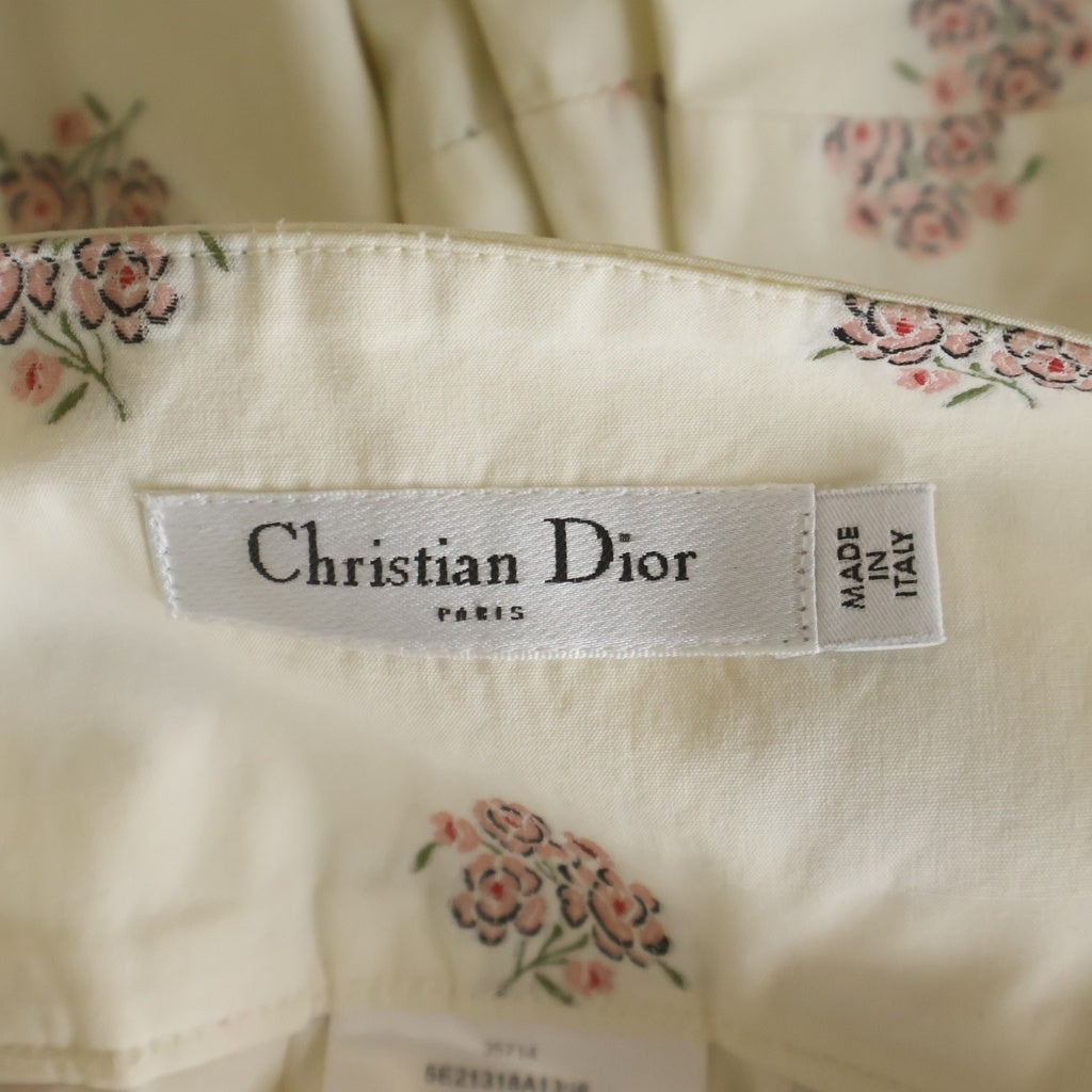 Christian Dior(クリスチャンディオール) ハイウエスト フローラルプリント ひざ丈スカート フラワー刺繍 アイボリー×ピンク #34 5E21318A1366 レディース