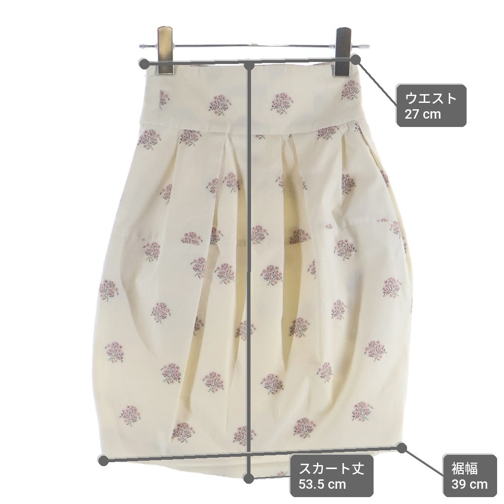 Christian Dior(クリスチャンディオール) ハイウエスト フローラルプリント ひざ丈スカート フラワー刺繍 アイボリー×ピンク #34 5E21318A1366 レディース